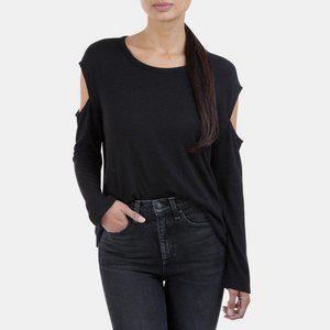 RAG & BONE JEAN BLACK LONG SLEEVE SLASH CUTOUT TOP TEE